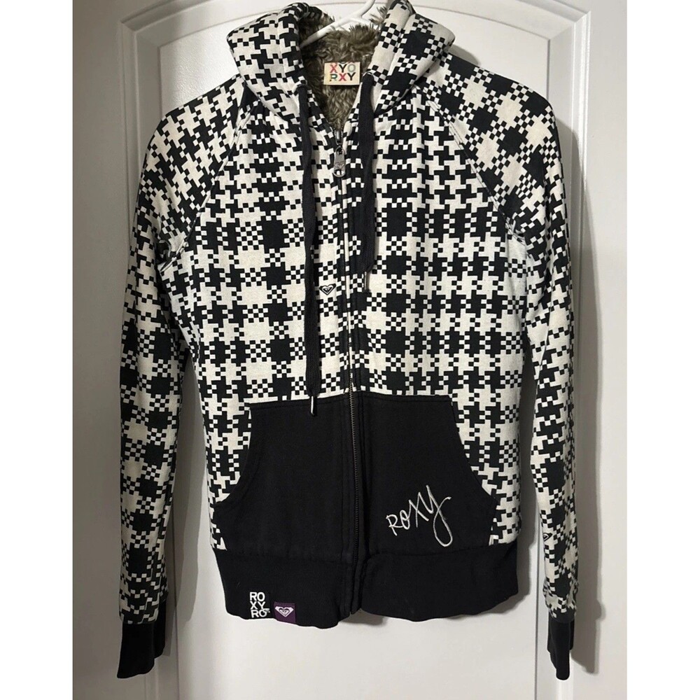 Roxy Women’s Black White Faux Fur Winter Coat Size Small